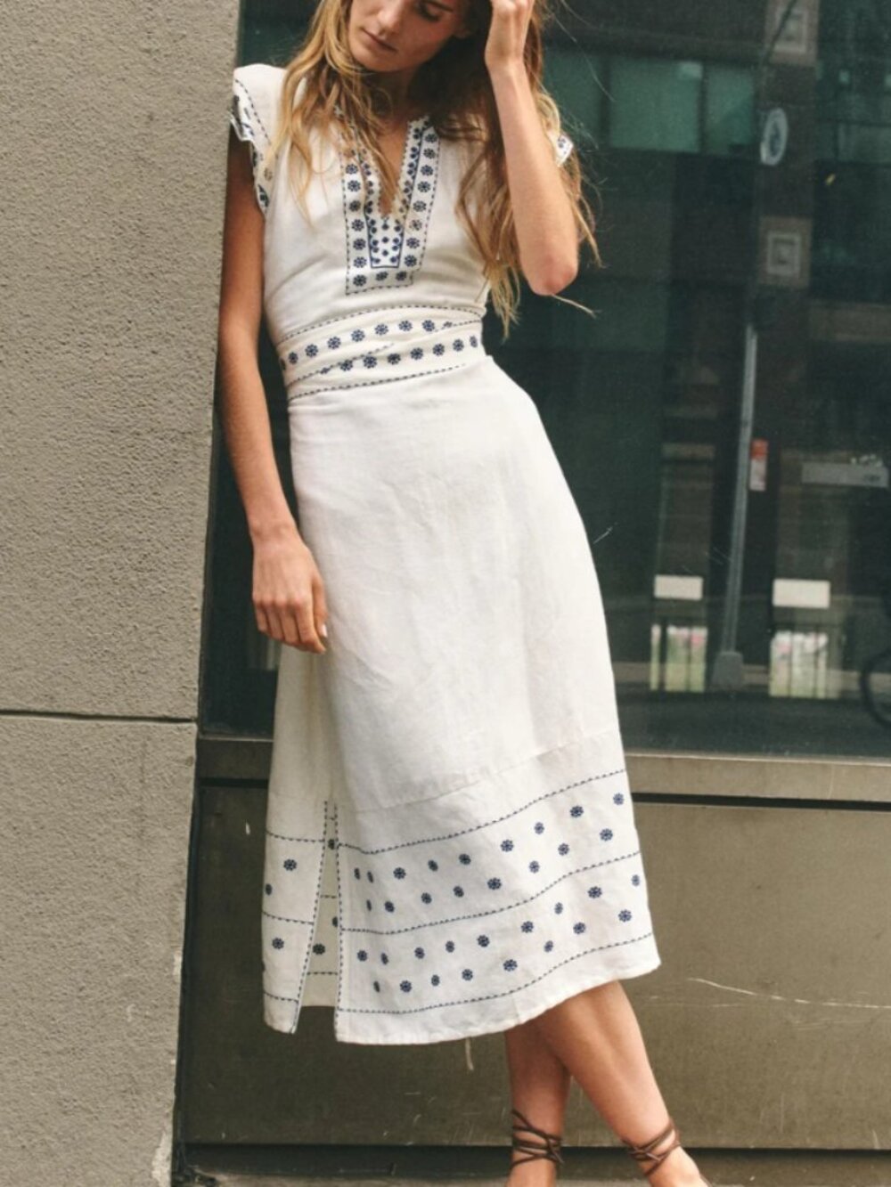 Cartolina Sofia Belted Midi Dress In Royal Azure/White Women's Size Medium - NWT
